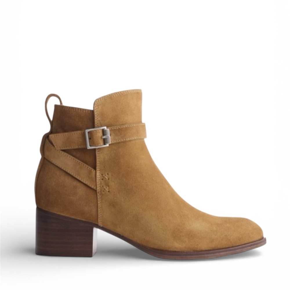 $475~RAG & BONE~Golden Suede WALKER BUCKLE Chelsea Ankle Boots~Bootie~8/8.5/38.5